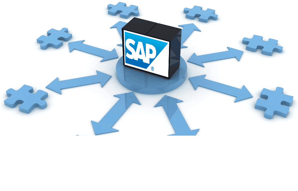SAP integration with multiple business processes and systems depicted in 3D infographic.